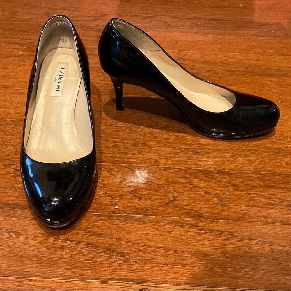 L.K. Bennett black patent platform pump